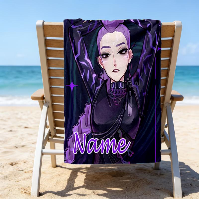 1pc KPop Demon Hunters33 Beach Towel with Custom Name, Beach/Swimming/Bath/Picnic/Camping Towel, Suitable for Seaside Beaches