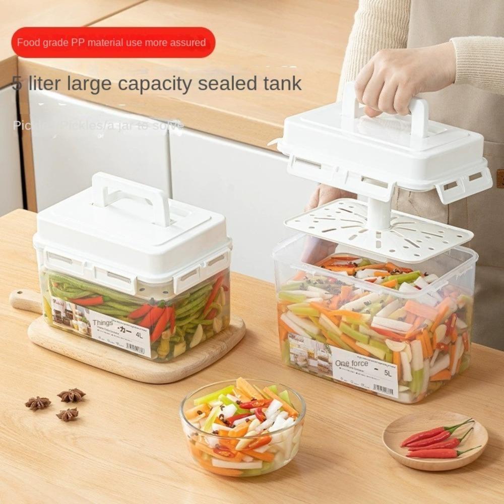 4/5L Pickle Jar with Press Plate Kitchen Organizer Bins  Travel Household Office