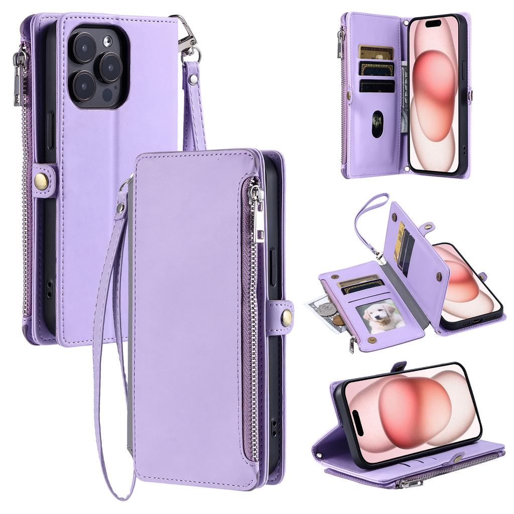 015 Style For iPhone 16 Pro Case Protective Leather Wallet Phone Cover with Straps