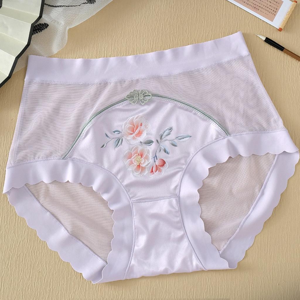 Летние традиционные китайские вышитые трусики с высокой талией, сетчатые трусы, кружевные трусы с утягивающим эффектом, женское сексуальное нижнее белье