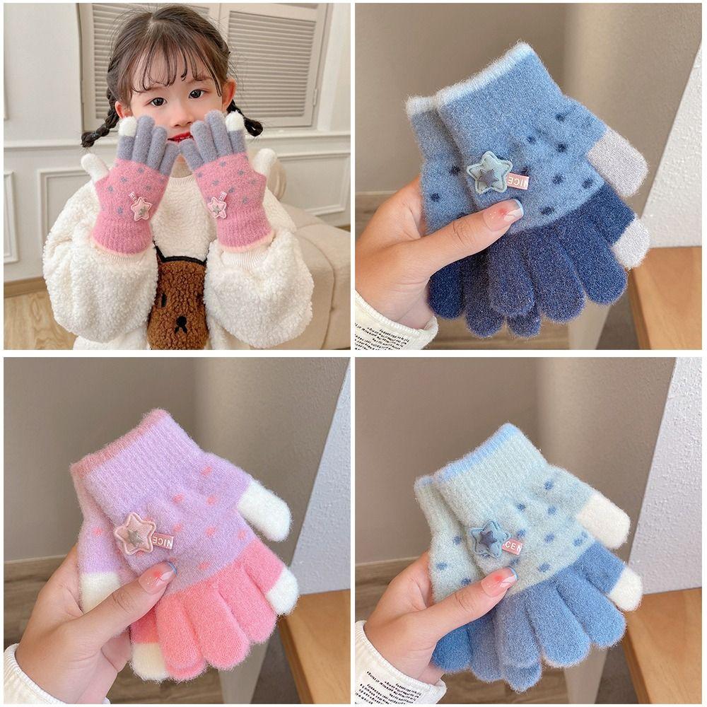 Fashion Cute Cartoon Kids Knitted Gloves Thickened Children Full Fingers Gloves Outdoor Sports Winter Warm Windproof Gloves