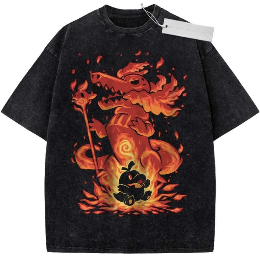 Oversize Vintage Washed Pokemon T Shirt Cosmic Espeon Umbreon Purple Blue Starry Night Graffiti Streetwear Casual Tee