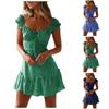 Women's Summer Pleated Sleeve Heart Neckline Print Dress  Dress Sundress