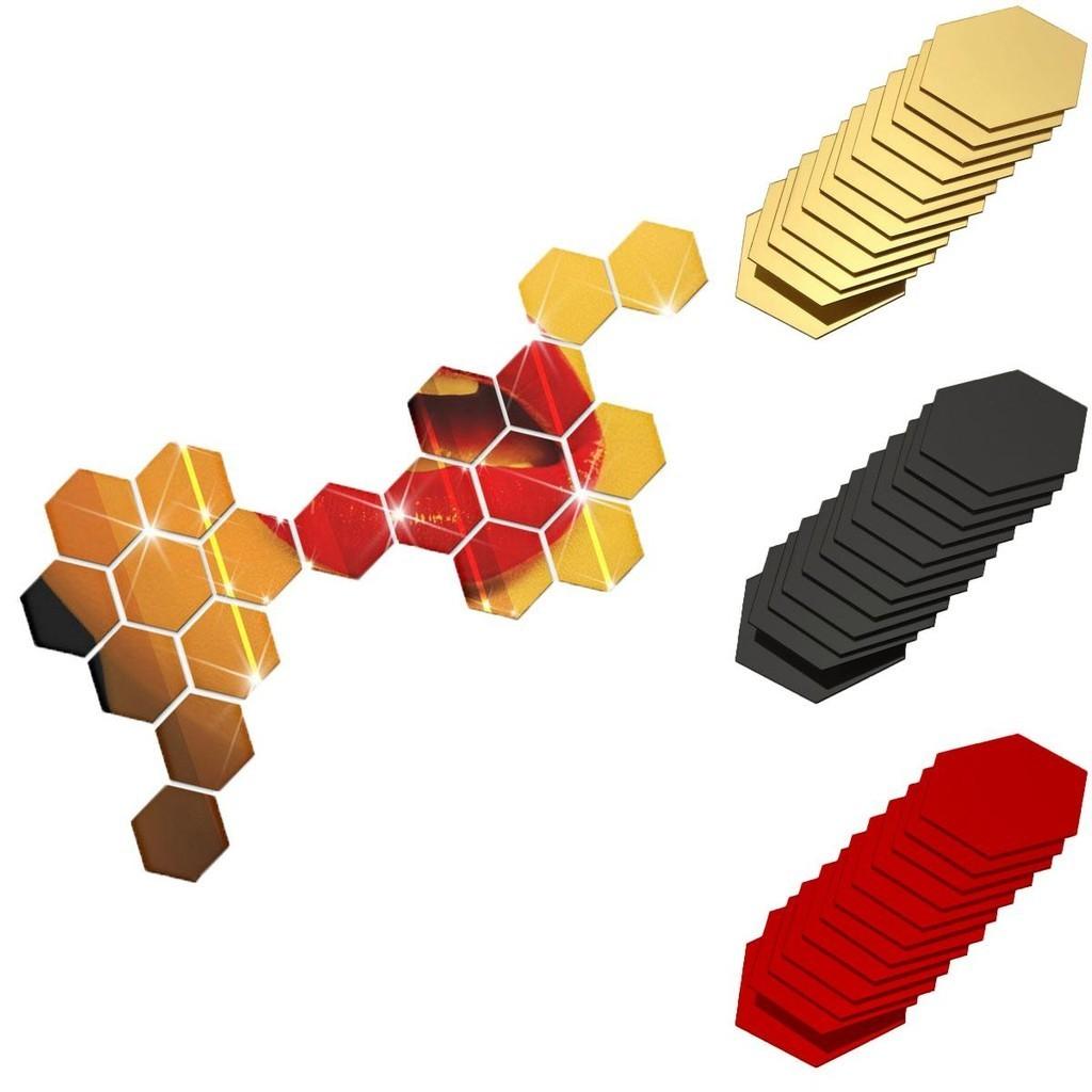 Modern 12pcs 3d Mirror Hexagon Wall Decor Stickers Perfect For Creative Home Design