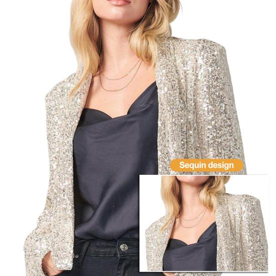 Женское пальто, кардиган с блестящими пайетками и длинными рукавами, открытый стежок, длинный рукав, клубный сценический блейзер, куртка для путешествий на весну и осень
