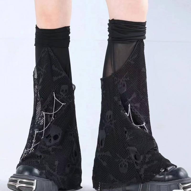 Скелетные сетчатые гетры до бедра: Носки с клёшем и сборками в стиле тёмной субкультуры