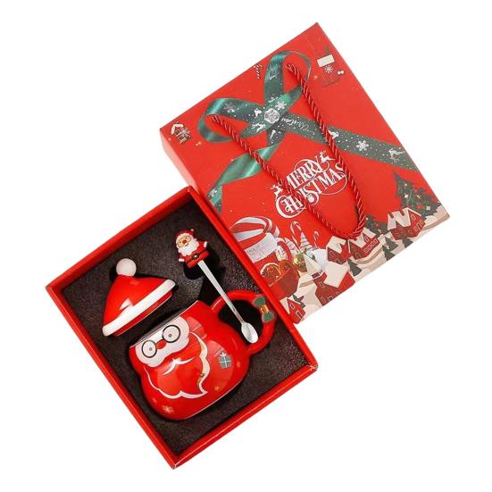 Рождественская керамическая кружка с крышкой и ложкой 480 мл Большая емкость Кофейная чайная кружка