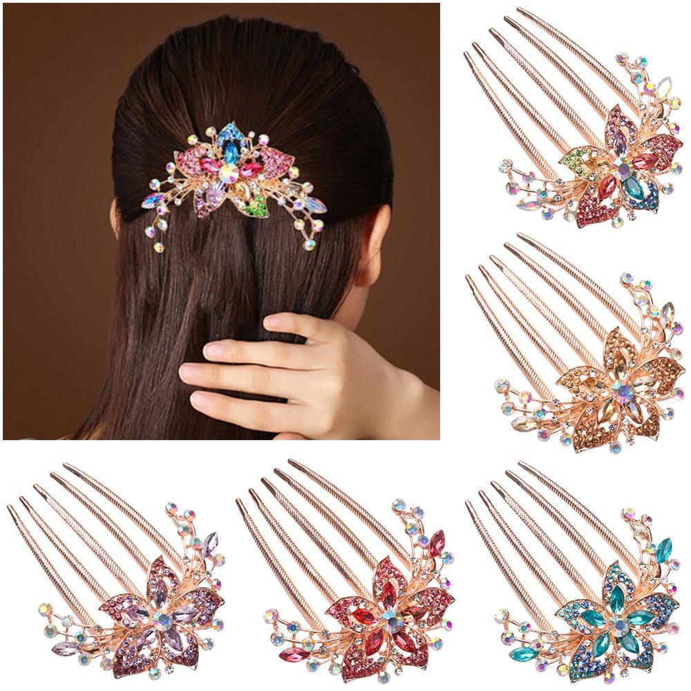 Fashion Hair Accessories Elegant Hairpin Inlaid Flower Hair Comb Shiny Rhinestone