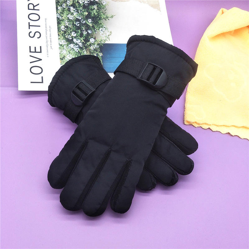 Children's Gloves Winter Warm And Thick Ski Gloves Solid Color Cold Proof And Warm Cycling Gloves With Fleece