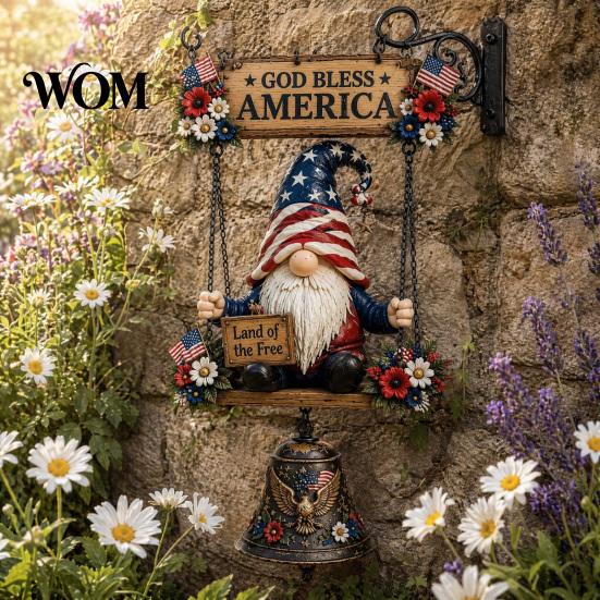 Country Style Garden Decoration Rustic Gnome Bell, Large Gnomes Welcome Hanging Doorbell, Bell Decor for Front Porch Patio Fence Farmhouse,