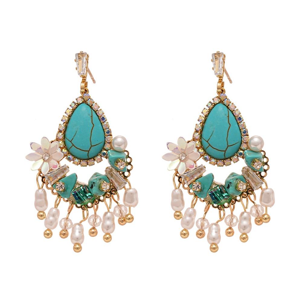 Серьги-кисточки в форме цветка из жемчуга в этническом стиле бирюзовые серьги-подвески пляж