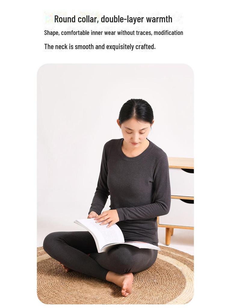 Женский теплый бархатный костюм с круглым воротником и гиалуроновой кислотой, тип А, облегающий согревающий топ и брюки на осень.