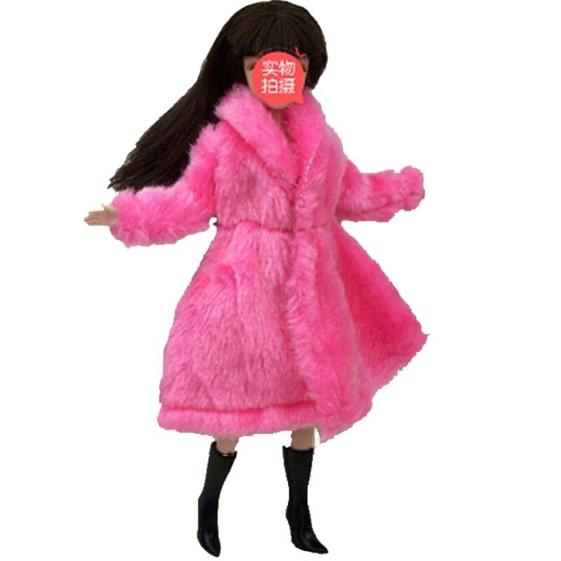 PINK Winter Long Fur Coat for Barbie Doll Outfits Clothing for 1/6 BJD Dollhouse Accessories Fashion Doll Clothes for 1:6 Dolls