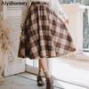 Mori Girl Autumn Winter Women Elegant Skirt High Waist Vintage Plaid Warm Wool Skirt Woolen Chic Pink Blue Khaki Skirts Womens