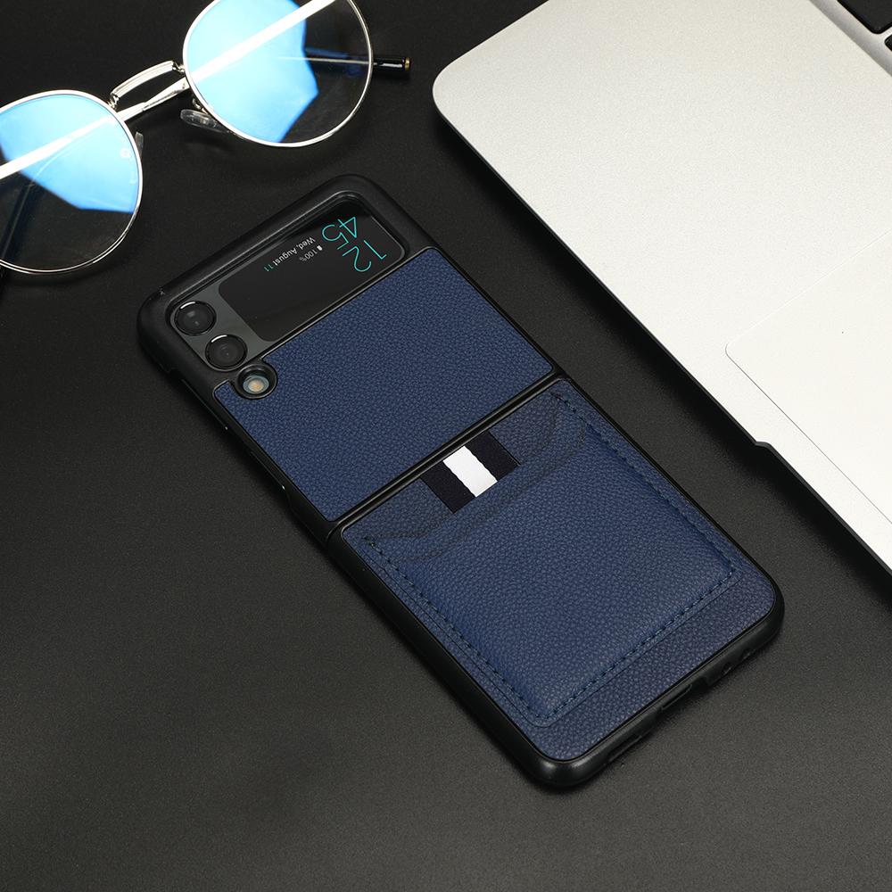 Тонкий кожаный чехол для телефона без отпечатков пальцев для Samsung Galaxy Z Flip 4 5g Flip3 Flip4 Flip 3 Zflip4 с карманом для карт, матовые чехлы