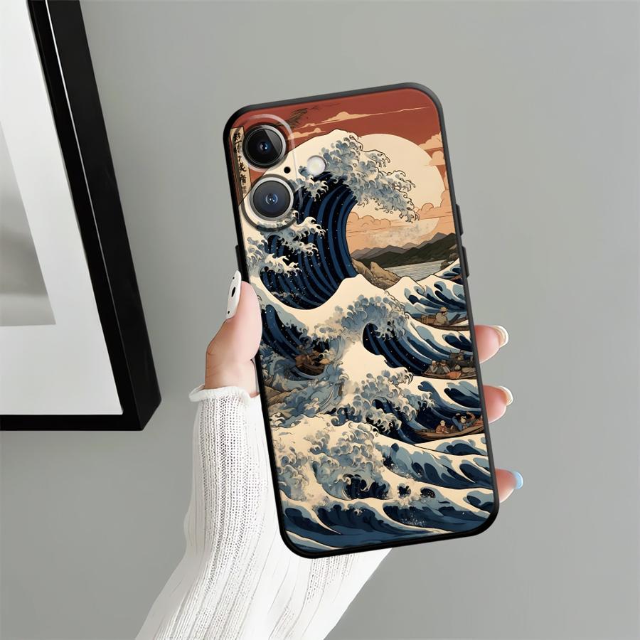 Чехол для телефона Funda для Apple iPhone 17 Pro Max Air 14 11 16 15 Pro 7 8 13 XR XS MAX 12 Мультяшная волна