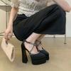 Spring and Summer  New Fashion Platform Thick Heels Hate Sky High Pointed Satin High Heels Show Women's Single Shoes