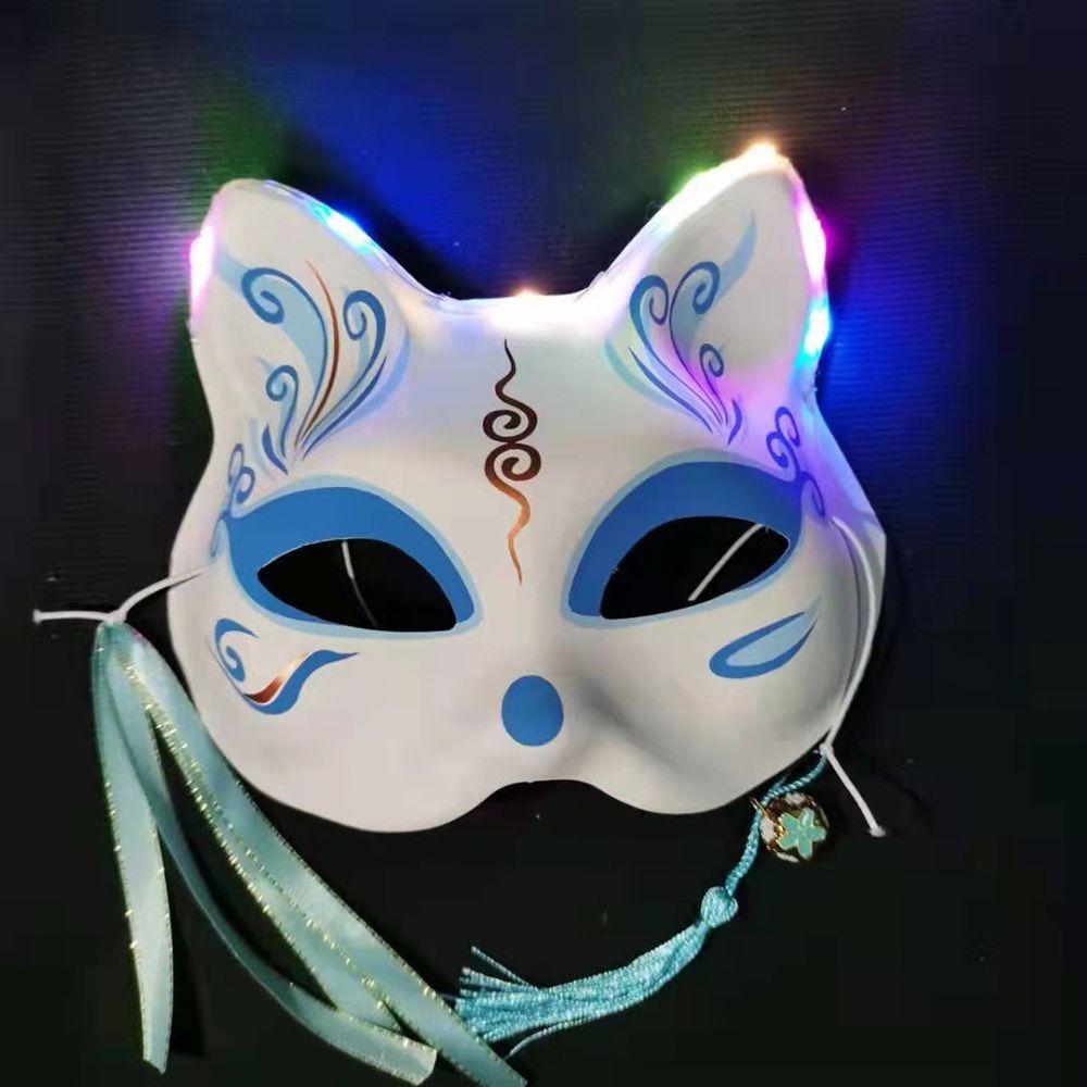 Реквизит Половина лица с колокольчиками Маски Кицунэ Светящиеся маски Костюм Вечеринка Маска Кошка Маска Косплей Реквизит