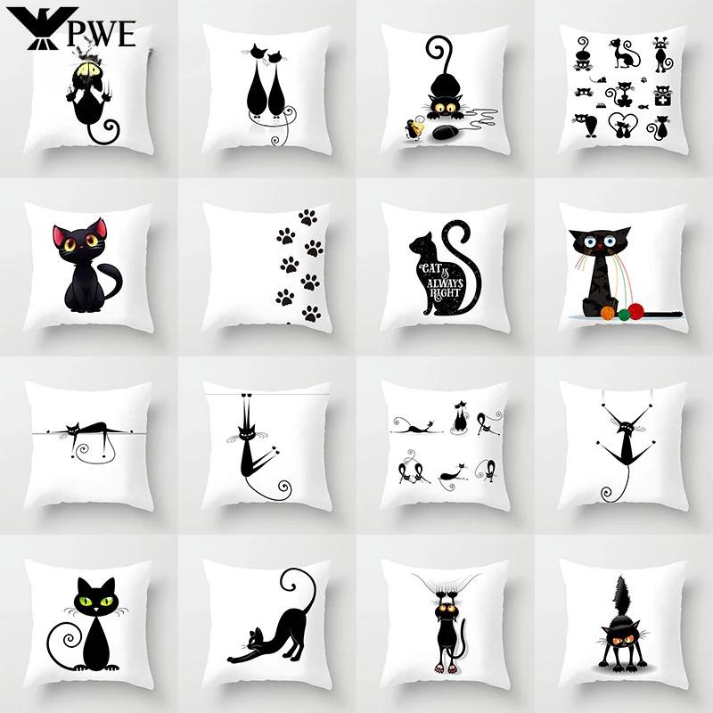 Lovely Cartoon Black Cat Cushion Cover Pillow Cover Sofa Car Home Decoration Room Decoration 45*45cm