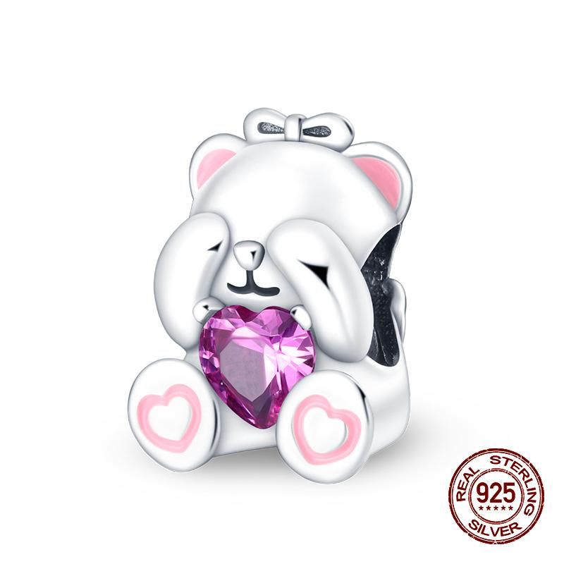 100% стерлингового серебра 925 пробы с изображением кофейного кота, кролика, медведя, пингвина, бусины, подходят для 925 оригинальных браслетов, сделай сам, подарок на день рождения, ювелирные изделия