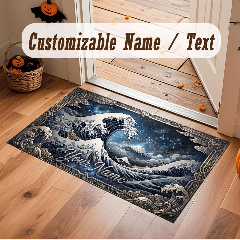 Octopus Sea Life Theme Crystal Velvet Floor Rug Personalized Custom Name Text Warm Carpet Home Decoration
