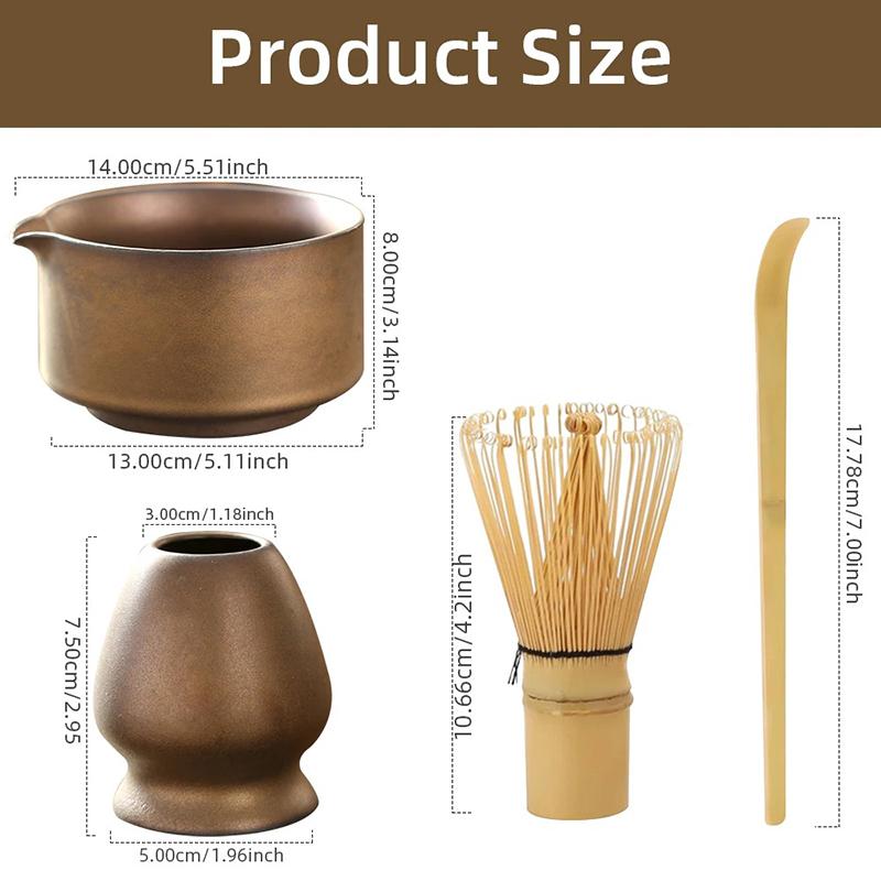 4PCS Japanese Matcha Set Bamboo Whisk Teaspoon Ceramic Bowl Matcha Ceramic Set Tea-making Tools Accessories CJTZ005