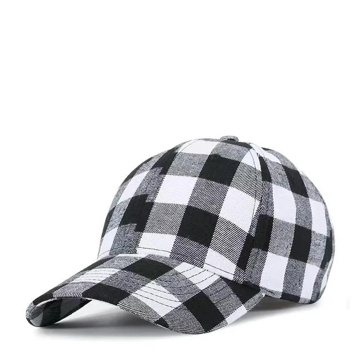 Women'S Cotton Baseball Cap Summer Uv Protection Adjustable Checkered Ponytail-Friendly Outdoor Sun Hat Fashionable Casual Style