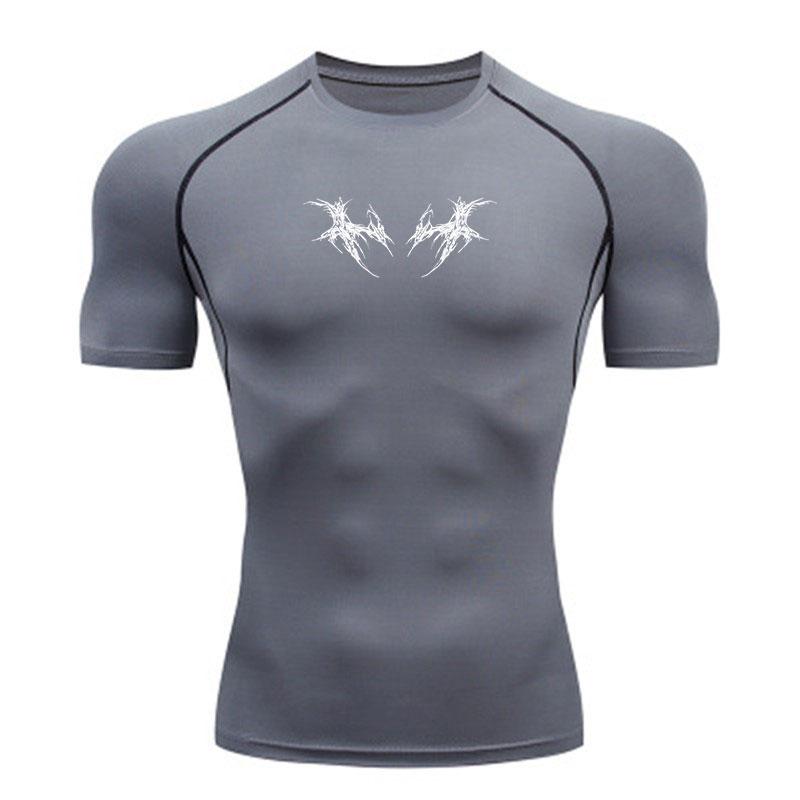 Men's Quick Dry Compression Athletic T-Shirt, White Spiky Ab
