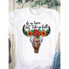 Horse Pattern Printed Women's Pure Cotton Short Sleeved Round Neck White T-Shirts Women’s