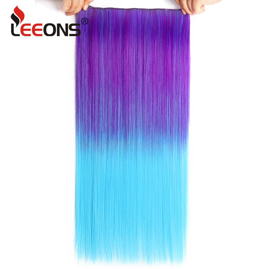 Прямые наращивания волос Ombre Розовый Фиолетовый Наращивание волос на 5 клипсах Синтетические дешевые 22 дюйма для женщин