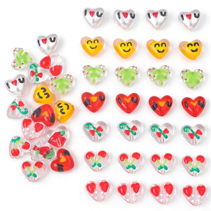 2Pcs Resin Love Heart Beads Cherry Christmas Tree Charms For DIY Necklace Bracelet Earrings Jewelry Making Craft Accessories