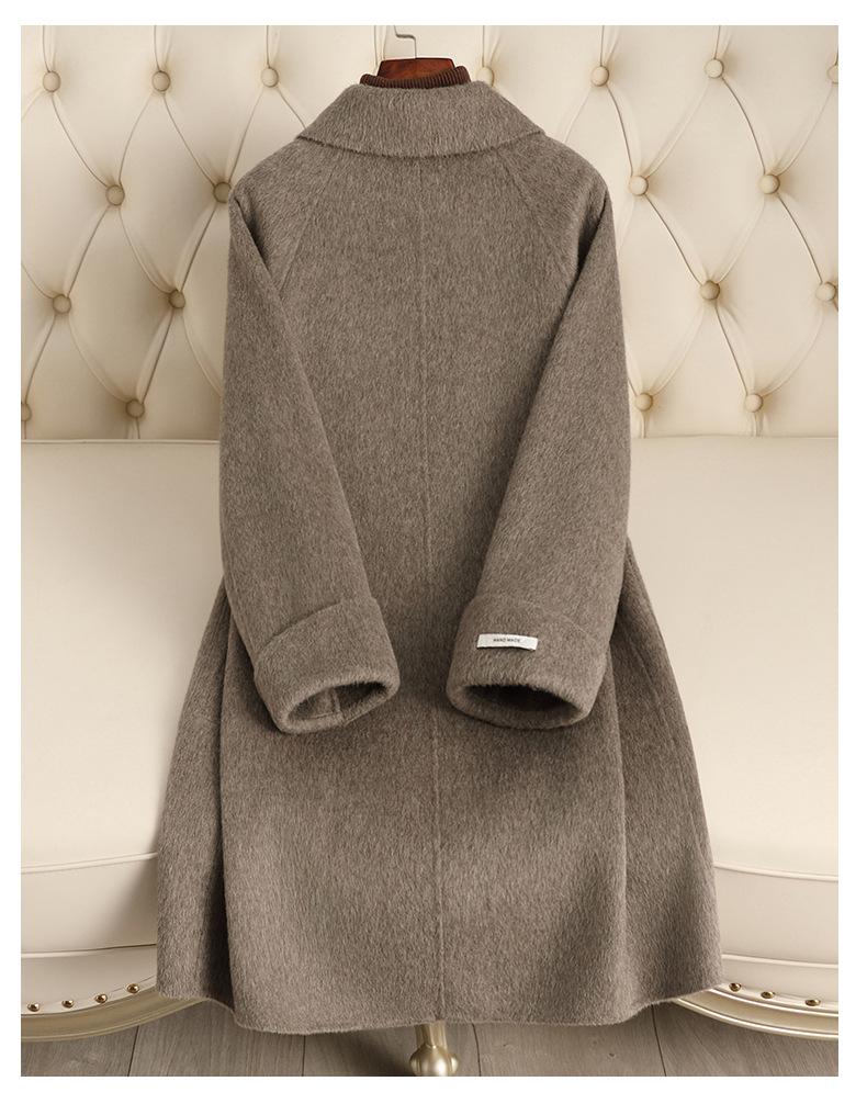 Women's Mid-Length Double-Faced Cashmere Coat, 2024 Autumn/Winter, New Korean Style, Loose Fit with High-End Horn Buttons.