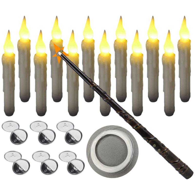BAAU 12PCS Floating Candle With Wand Remote Magical Floating Candle Flameless Hanging Candles For Christmas Decor A