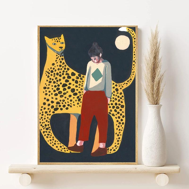 Leopard And Female Art Poster HD Art Sticky Wall Waterproof Home Living Room Bedroom Bar Aesthetic Decoration