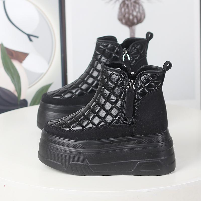 Мода 12 см ПУ Весна Женская Модная Обувь Микрофибра Кожа Сапоги Ботильоны Труба ZIP Женские Осень Мотоциклетные