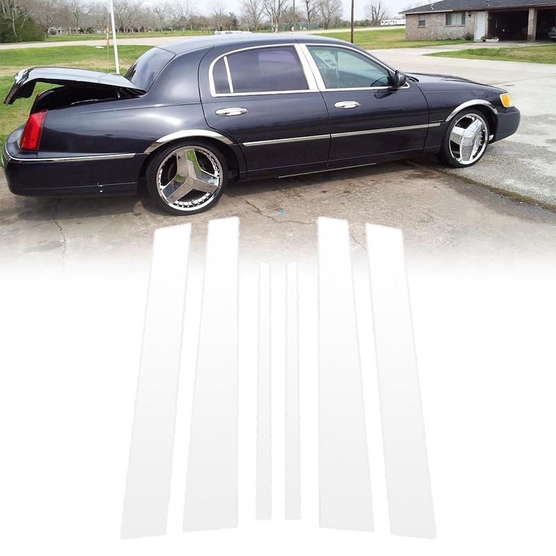 6 шт./комплект для Lincoln Town Car 1998 1999 2000 2001-2011 Серебристые декоративные накладки на стойки окон автомобиля из ПК, наклейки на стойки B/C, аксессуары для экстерьера автомобиля