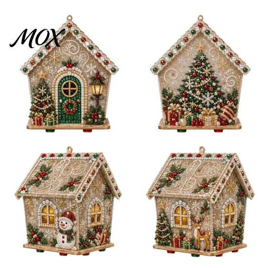 Relaxing Craft Gifts for Adults Christmas Faux Pearl Art Ornament DIY Kit, Wooden House Snowman Handmade Tree Decor Santa Reindeer Pattern,
