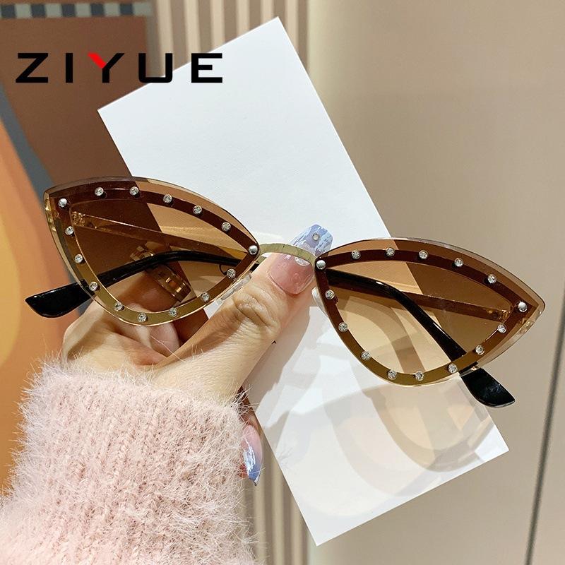 Retro European and American frameless sunglasses, women's concave shape, sweet and cool Spice girl style sunglasses, trendy fashion sunshade sunglasse