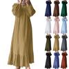 Women's Casual Fashion Long Sleeve Dress Retro Solid Color Vintage Long Dresses with Pocket Fall And Spring