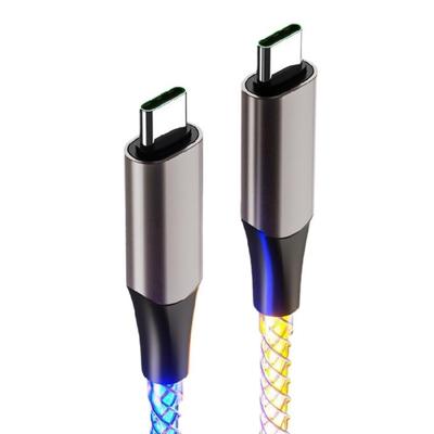 Универсальные кабели Type C - Type C для быстрой зарядки 60 Вт, градиентная RGB-подсветка, алюминиевый корпус, материал TPE, мягкий кабель