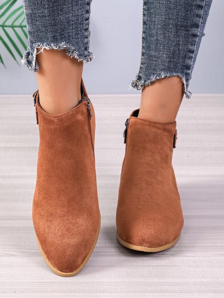 Женские полусапожки на толстом каблуке 2024 новые внешнеторговые большого размера замшевые с острым носком с ремешком с пряжкой на квадратном каблуке женские сапоги большого размера женская обувь