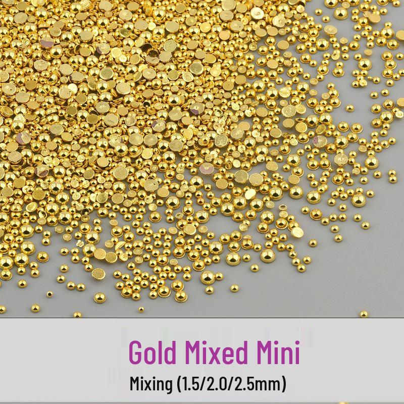 Смешанные мини-жемчужины для нейл-арта: Золотые и серебряные полулицевые декоративные жемчужины с плоским дном для самостоятельного маникюра