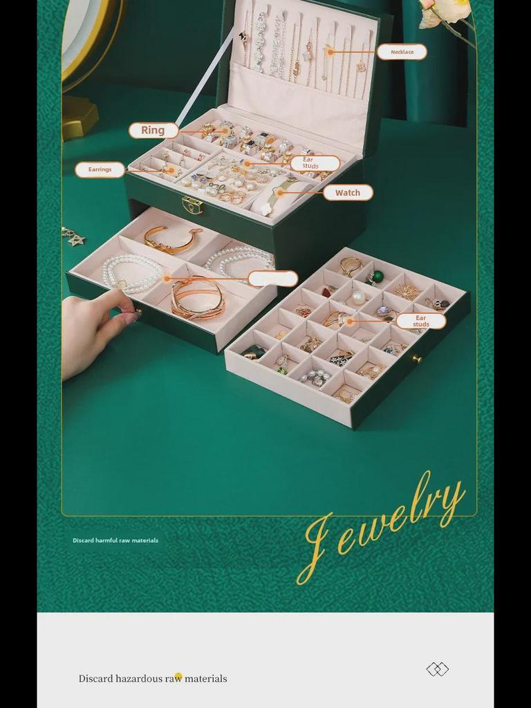 Three-Layer PU Leather Jewelry Box with Velvet Storage and Large Capacity Drawer