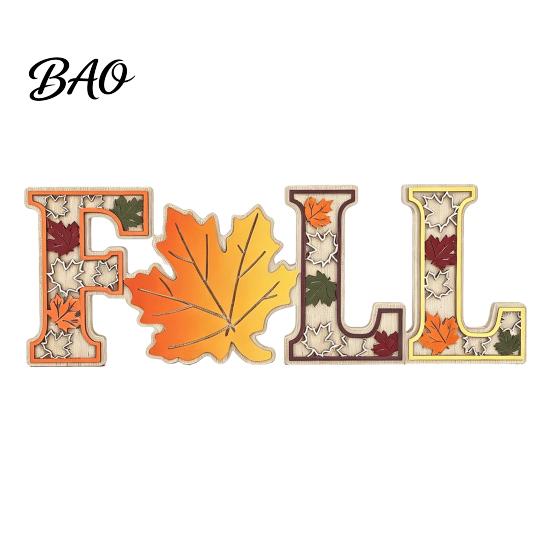 Farmhouse Harvest Table Centerpieces 4Pcs/Set Fall Wooden Tabletop Signs, Autumn Maple Leaf Letter Decorations for Seasonal Holiday Party Supplies
