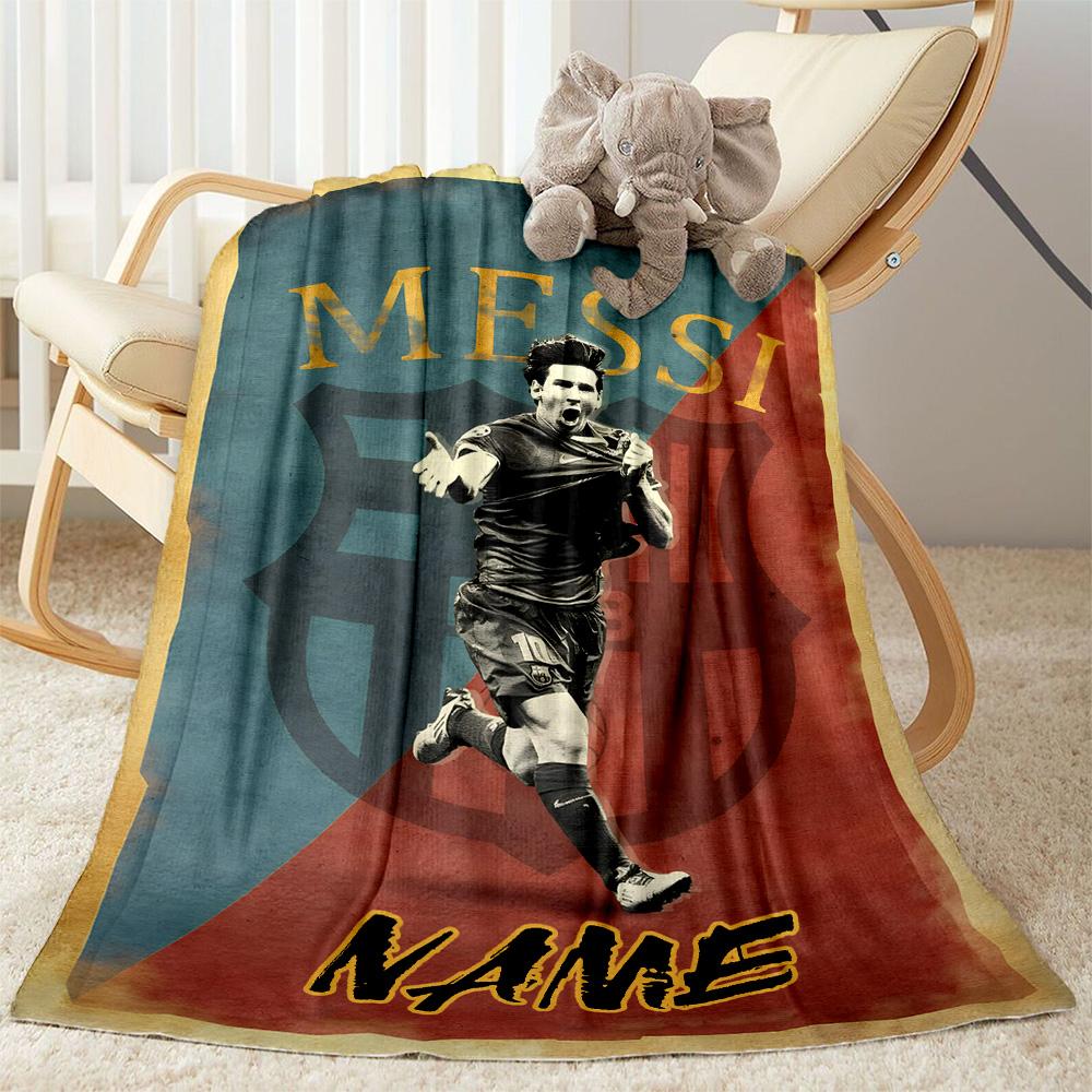 Messi's Legacy Soccer Customize Text Blanket Lightweight Personalized Blanket Soft & Cozy Versatile for Livingroom Office Chair Nap Home Decor