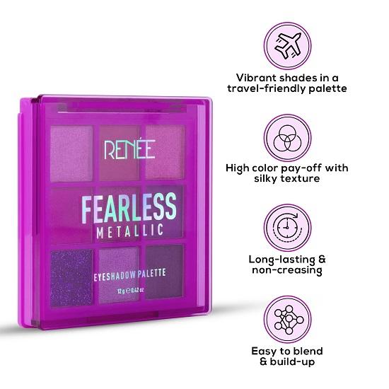 Renee Cosmetics Fearless Eyeshadow Palettes Metallic with Effortlessly Transition From An Office To Glamorous Smoky Eye 12gm