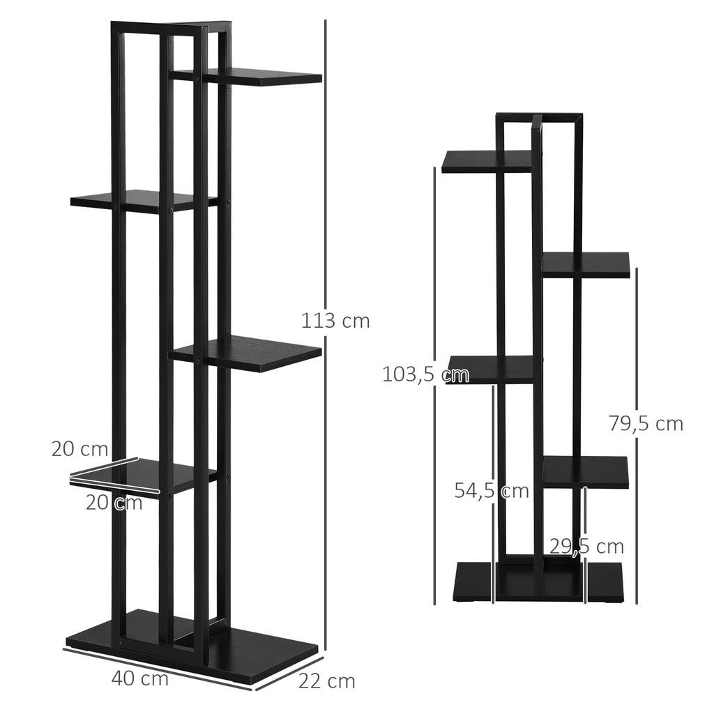 Flower Shelf, 5-Tier Steel, Plant Stand, 40 x 22 x 113 cm, Black