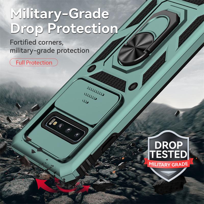 Для Samsung Galaxy S10 S10 Plus чехол противоударный бронированный слайдер камера защитный чехол для телефона Samsung S10 S10+Plus держатель кольца чехол