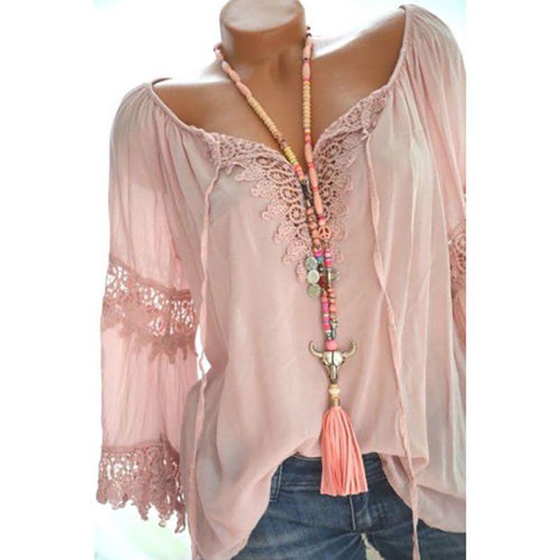 Women Sexy V Neck Long Sleeve Lace Up Shirt Versatile Loose T Shirt Great For Layering And Outings