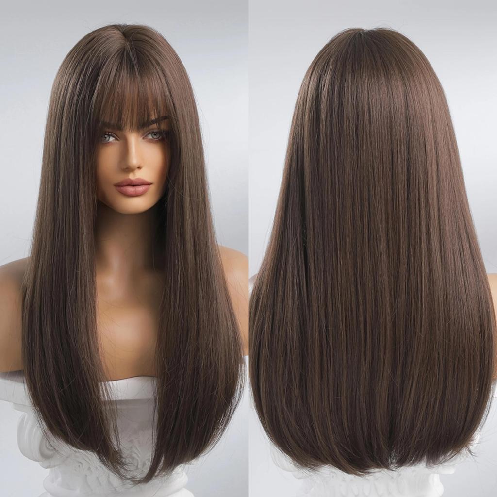 BLONDE UNICORN Long Blonde Straight Synthetic Wigs with Bangs Wavey Daily Party Cosplay Wigs for Women Heat Resistant Fiber Hair